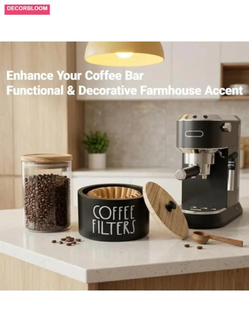 Solid Wood Coffee Filter Holder with Lid - Rustic Farmhouse Storage Basket for